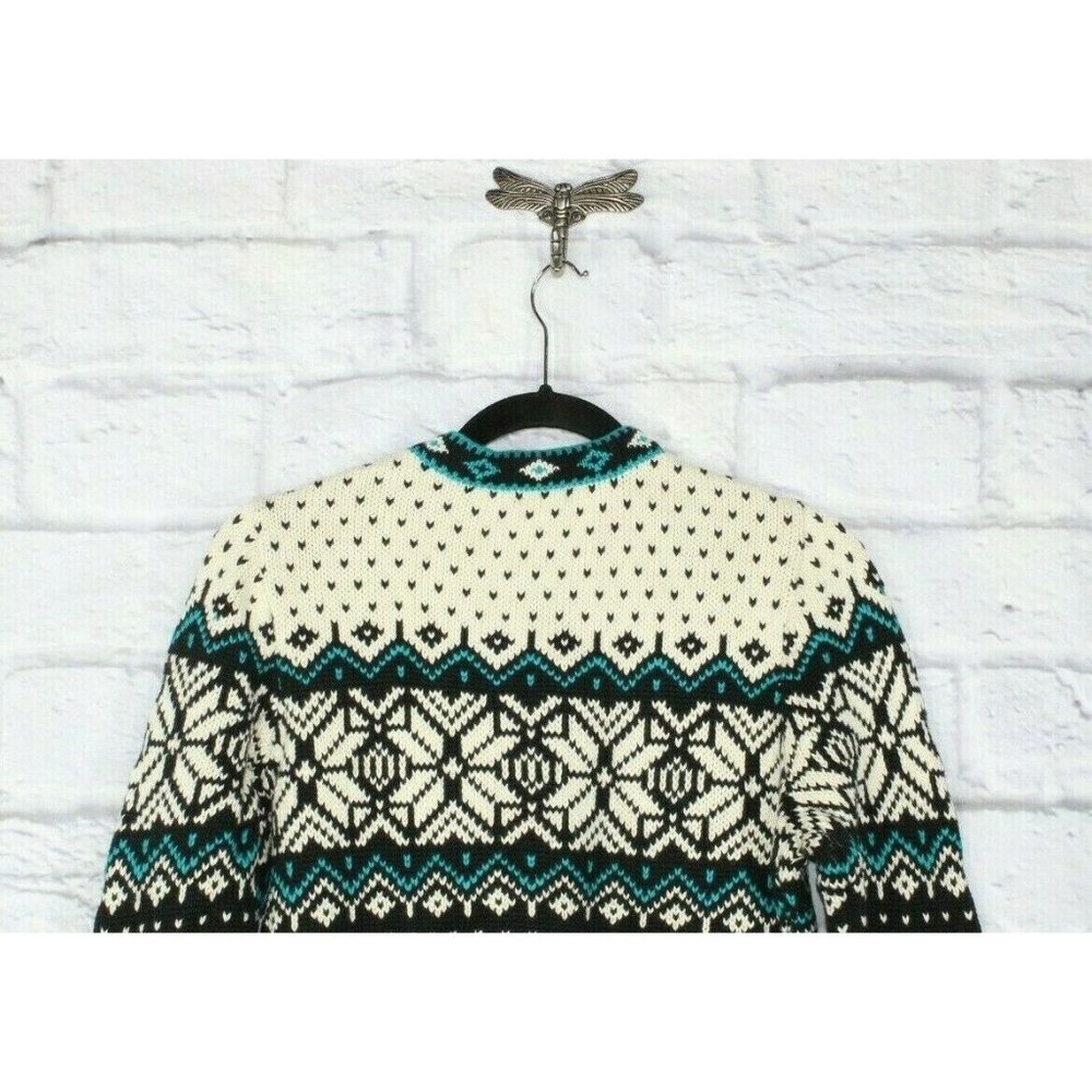 LL Bean Black Snowflakes Fair Cotton Button Down Nordic Sweater Size S - Picture 5 of 9